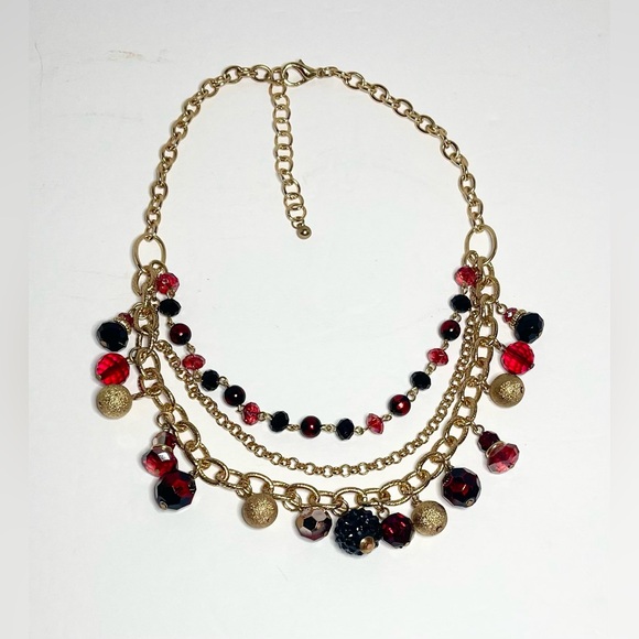 Draper’s & Damon’s 3 Tier Necklace Ruby Gold Plum Various Beads Gold Chain NWT - Picture 3 of 3